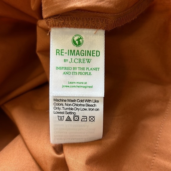 J Crew Tie sleeve button front cotton poplin top Orange Fall Relaxed Sz M NEW - Picture 9 of 13